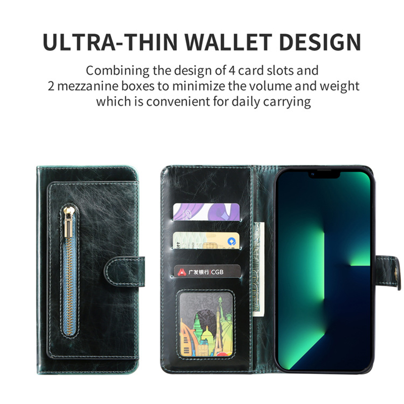 Flip-style Phone Case with Card Slot and Zipper Wallet for iPhone